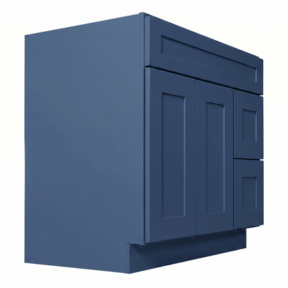 RTA Blue Shaker 36" Freestanding Bathroom Vanity 2-Drawer Right Combo Base