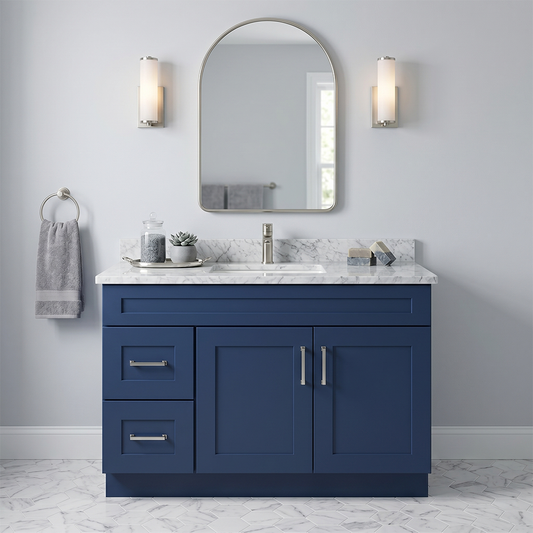RTA Blue Shaker 42" Freestanding Bathroom Vanity 2-Drawer Left Combo Base
