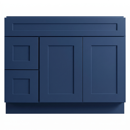 RTA Blue Shaker 42" Freestanding Bathroom Vanity 2-Drawer Left Combo Base