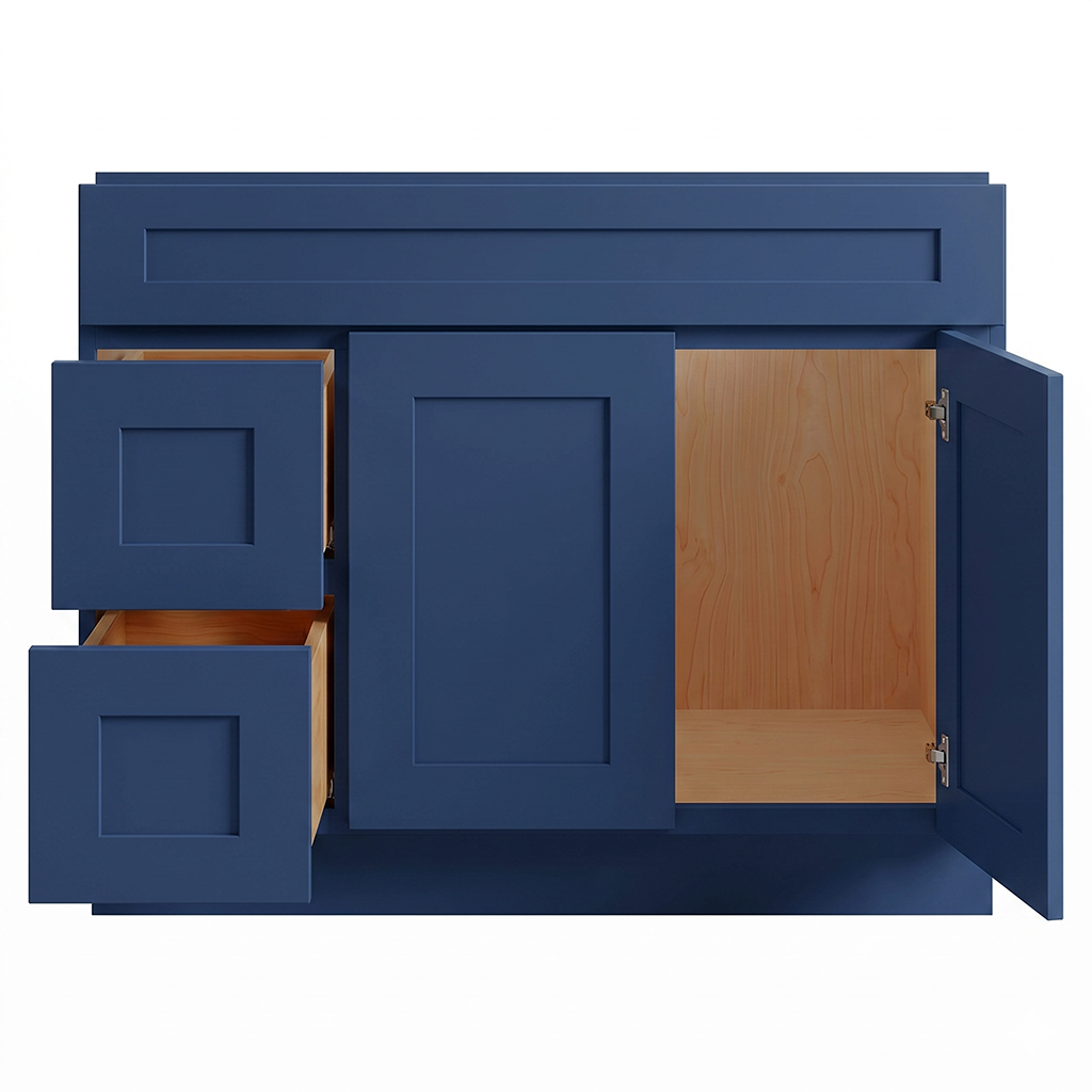 RTA Blue Shaker 42" Freestanding Bathroom Vanity 2-Drawer Left Combo Base