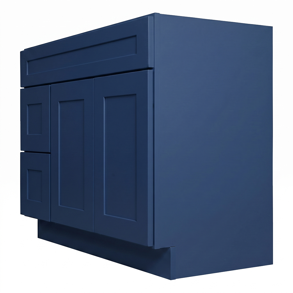 RTA Blue Shaker 42" Freestanding Bathroom Vanity 2-Drawer Left Combo Base