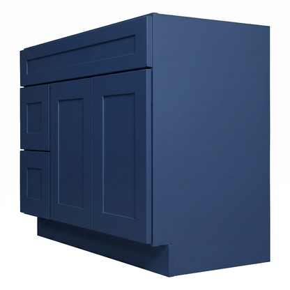 RTA Blue Shaker 42" Freestanding Bathroom Vanity 2-Drawer Left Combo Base