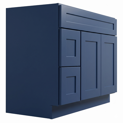 RTA Blue Shaker 42" Freestanding Bathroom Vanity 2-Drawer Left Combo Base