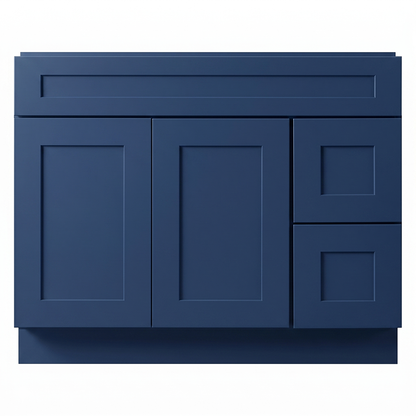 RTA Blue Shaker 42" Freestanding Bathroom Vanity 2-Drawer Right Combo Base