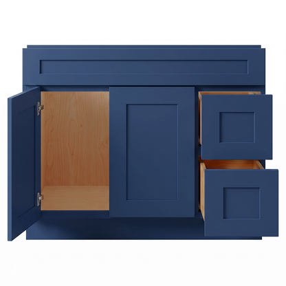 RTA Blue Shaker 42" Freestanding Bathroom Vanity 2-Drawer Right Combo Base