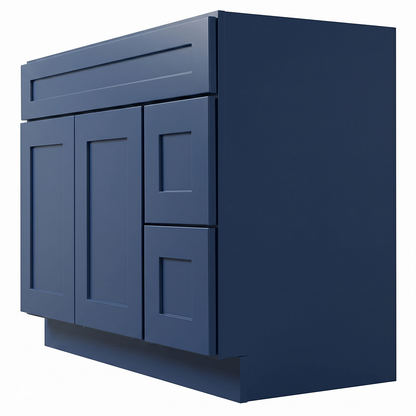 RTA Blue Shaker 42" Freestanding Bathroom Vanity 2-Drawer Right Combo Base