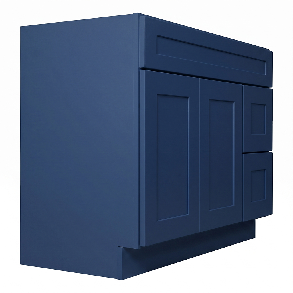 RTA Blue Shaker 42" Freestanding Bathroom Vanity 2-Drawer Right Combo Base