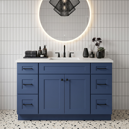 RTA Blue Shaker 48" Freestanding Bathroom Vanity 6-Drawer Combo Base