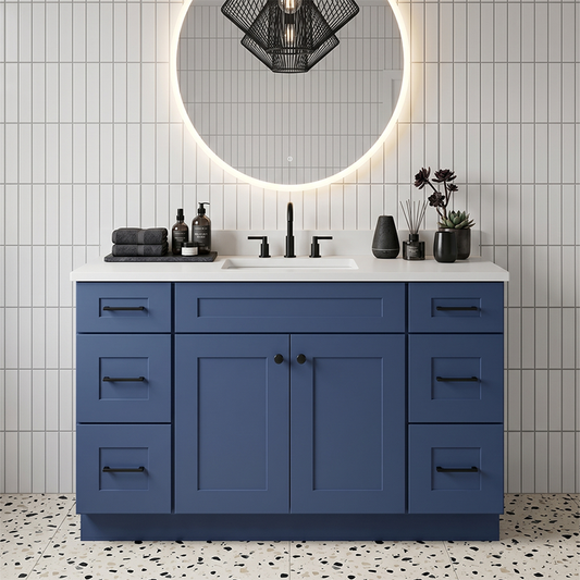 RTA Blue Shaker 48" Freestanding Bathroom Vanity 6-Drawer Combo Base