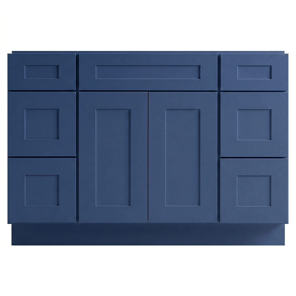 RTA Blue Shaker 48" Freestanding Bathroom Vanity 6-Drawer Combo Base