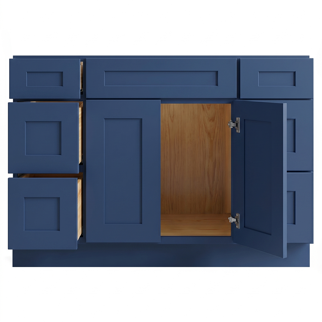 RTA Blue Shaker 48" Freestanding Bathroom Vanity 6-Drawer Combo Base