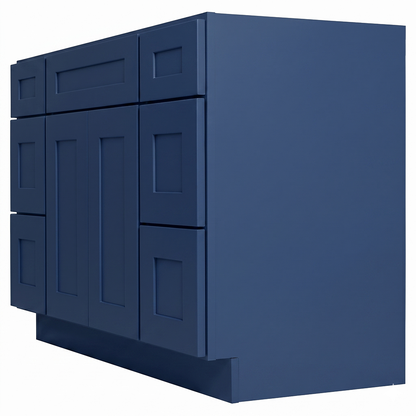 RTA Blue Shaker 48" Freestanding Bathroom Vanity 6-Drawer Combo Base