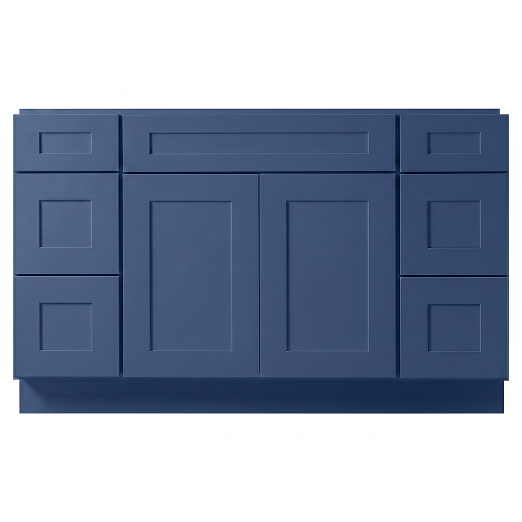 RTA Blue Shaker 54" Freestanding Bathroom Vanity 6-Drawer Combo Base