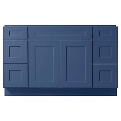 RTA Blue Shaker 54" Freestanding Bathroom Vanity 6-Drawer Combo Base