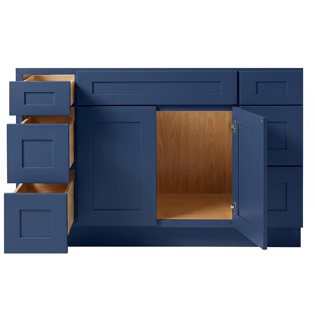 RTA Blue Shaker 54" Freestanding Bathroom Vanity 6-Drawer Combo Base