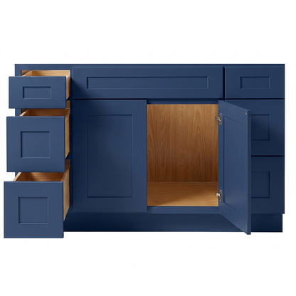 RTA Blue Shaker 54" Freestanding Bathroom Vanity 6-Drawer Combo Base