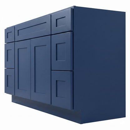 RTA Blue Shaker 54" Freestanding Bathroom Vanity 6-Drawer Combo Base