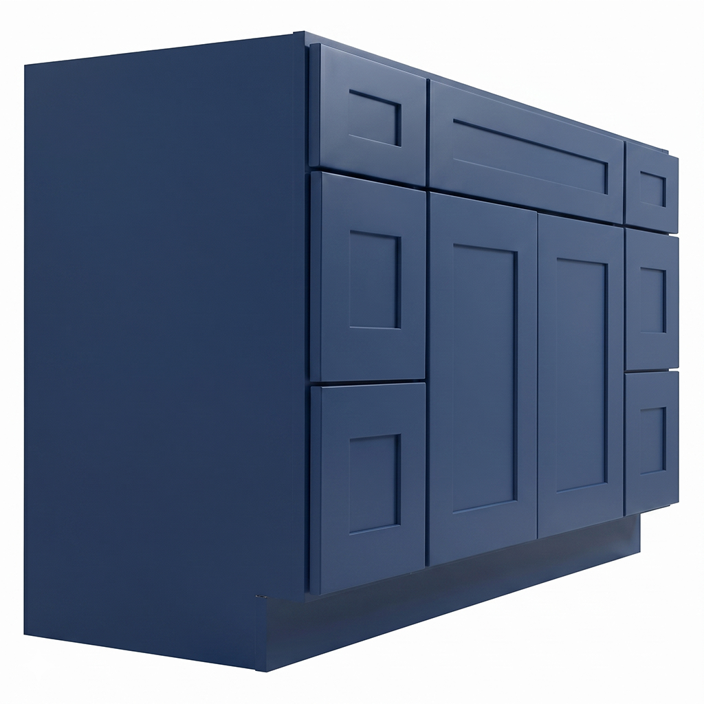RTA Blue Shaker 54" Freestanding Bathroom Vanity 6-Drawer Combo Base