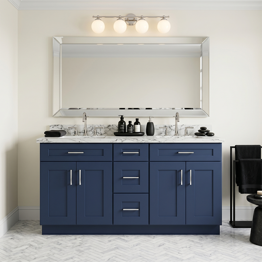 RTA Blue Shaker 60" Freestanding Bathroom Vanity 3-Drawer Combo Base