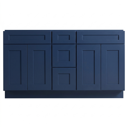 RTA Blue Shaker 60" Freestanding Bathroom Vanity 3-Drawer Combo Base