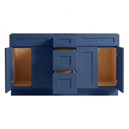 RTA Blue Shaker 60" Freestanding Bathroom Vanity 3-Drawer Combo Base