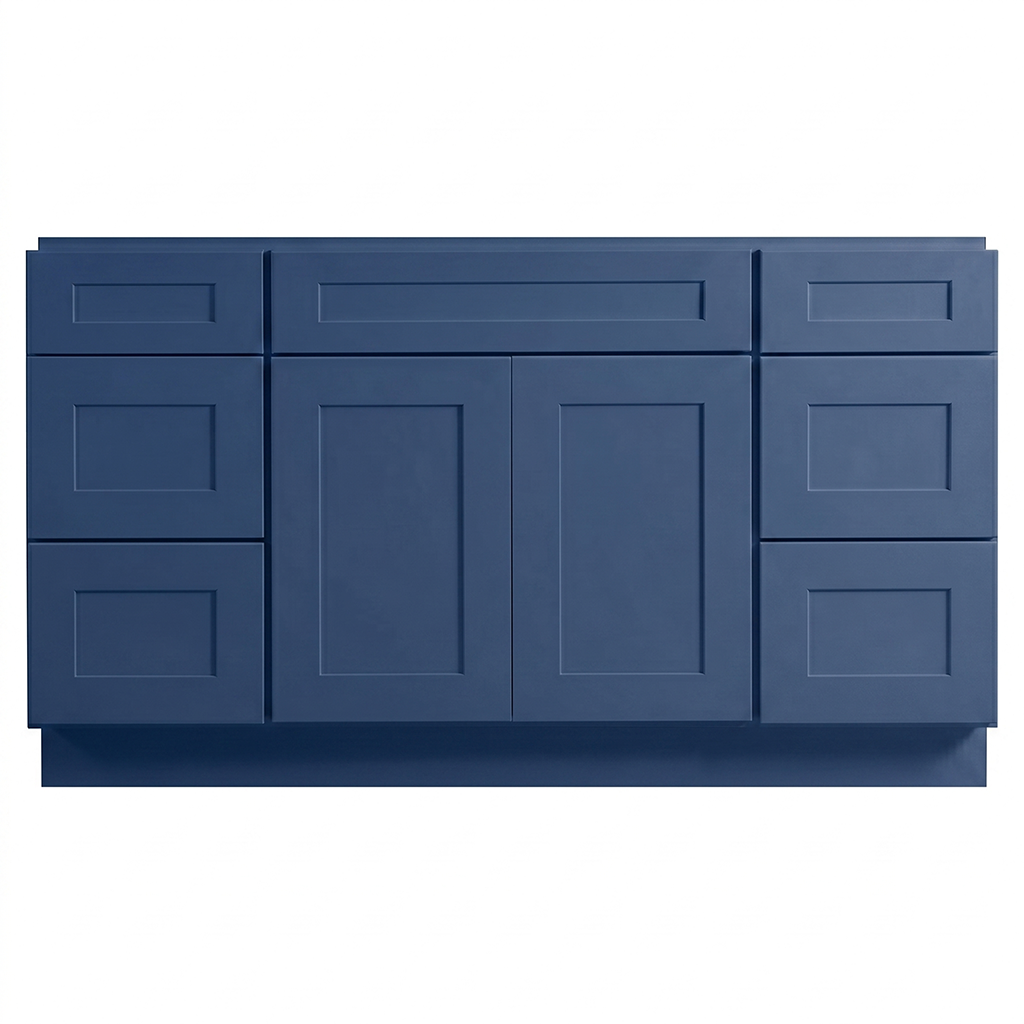 RTA Blue Shaker 60" Freestanding Bathroom Vanity 6-Drawer Combo Base