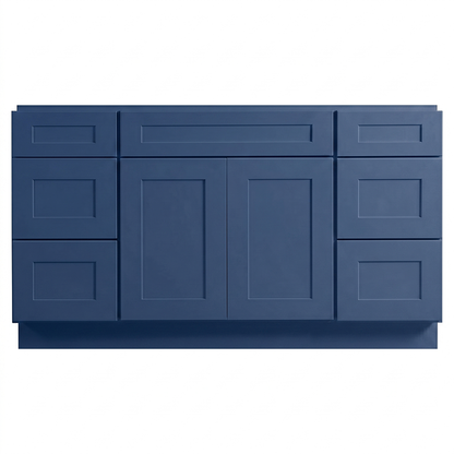 RTA Blue Shaker 60" Freestanding Bathroom Vanity 6-Drawer Combo Base