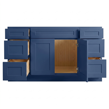 RTA Blue Shaker 60" Freestanding Bathroom Vanity 6-Drawer Combo Base