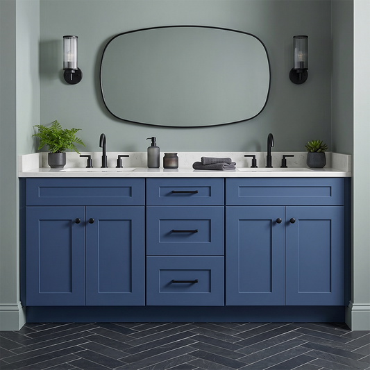 RTA Blue Shaker 72" Freestanding Bathroom Vanity 3-Drawer Combo Base