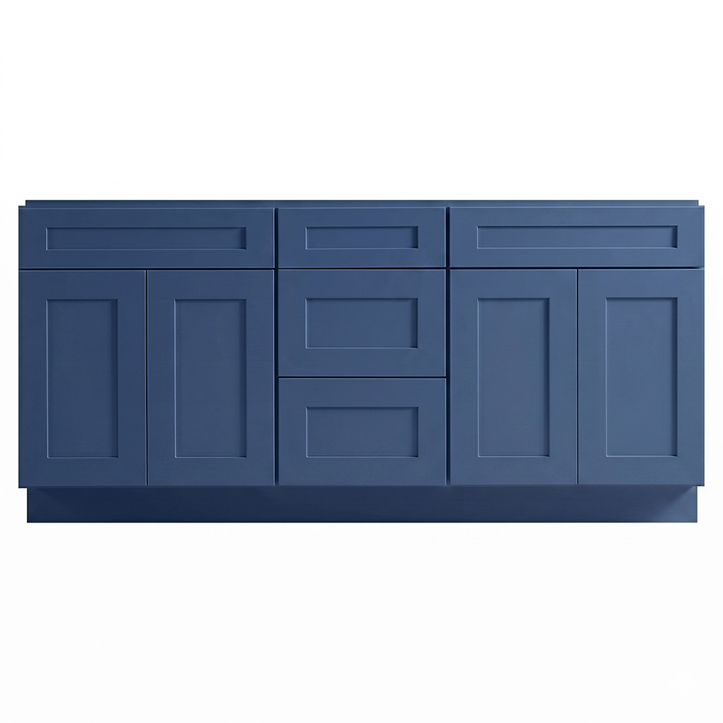 RTA Blue Shaker 72" Freestanding Bathroom Vanity 3-Drawer Combo Base