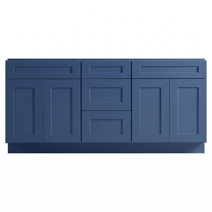 RTA Blue Shaker 72" Freestanding Bathroom Vanity 3-Drawer Combo Base