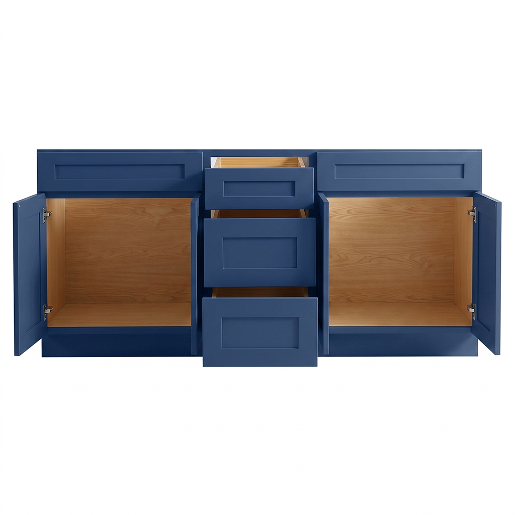 RTA Blue Shaker 72" Freestanding Bathroom Vanity 3-Drawer Combo Base