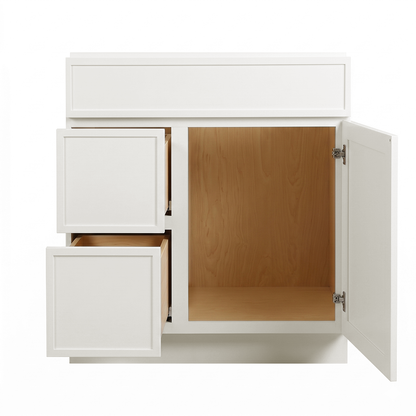 RTA Cream Slim Shaker 30" Freestanding Bathroom Vanity 2-Drawer Left Combo Base