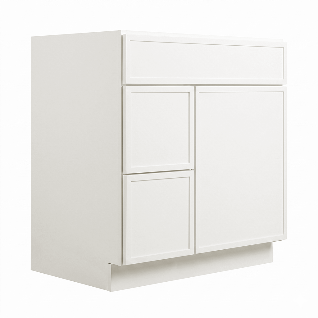 RTA Cream Slim Shaker 30" Freestanding Bathroom Vanity 2-Drawer Left Combo Base