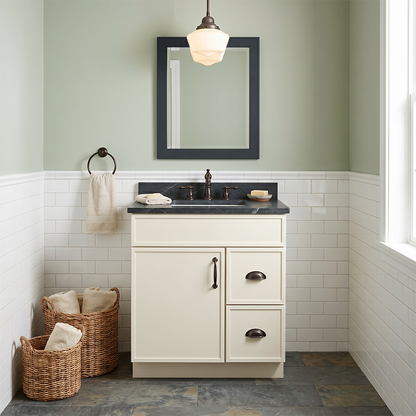 RTA Cream Slim Shaker 30" Freestanding Bathroom Vanity 2-Drawer Right Combo Base