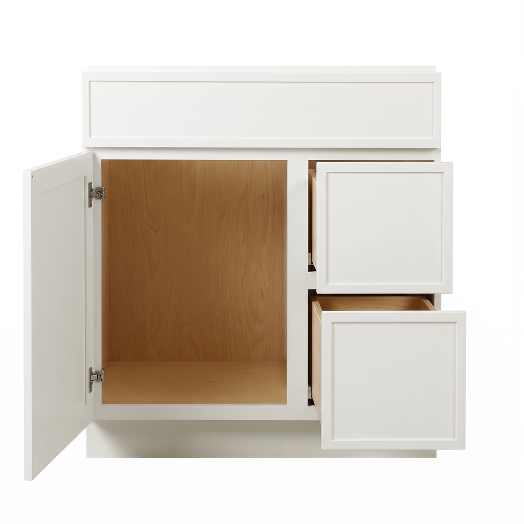 RTA Cream Slim Shaker 30" Freestanding Bathroom Vanity 2-Drawer Right Combo Base