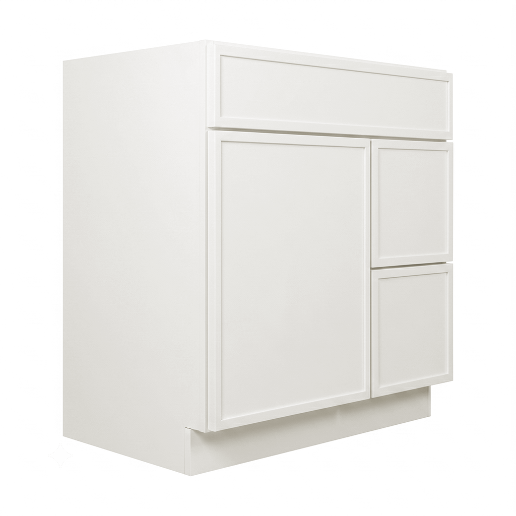 RTA Cream Slim Shaker 30" Freestanding Bathroom Vanity 2-Drawer Right Combo Base