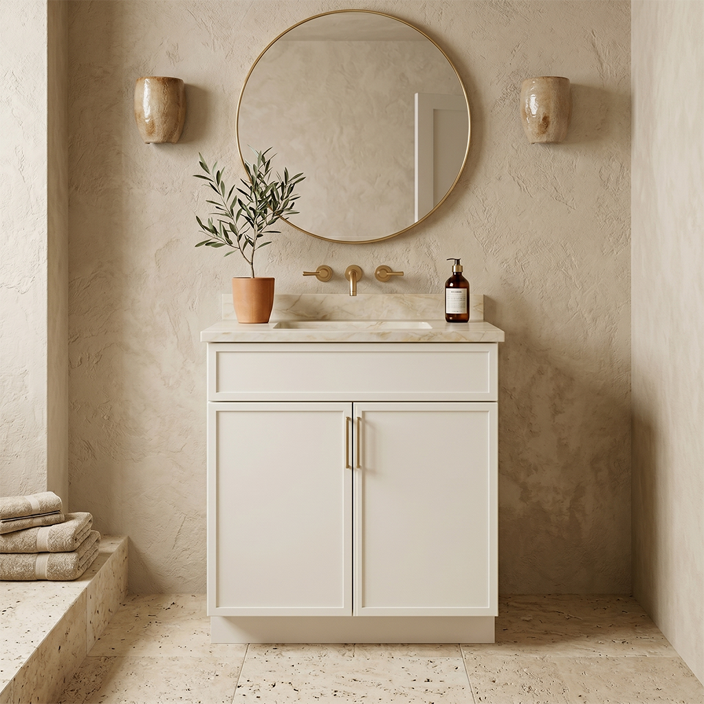 RTA Cream Slim Shaker 30" Freestanding Bathroom Vanity Sink Base