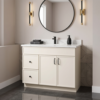 RTA Cream Slim Shaker 36" Freestanding Bathroom Vanity 2-Drawer Left Combo Base
