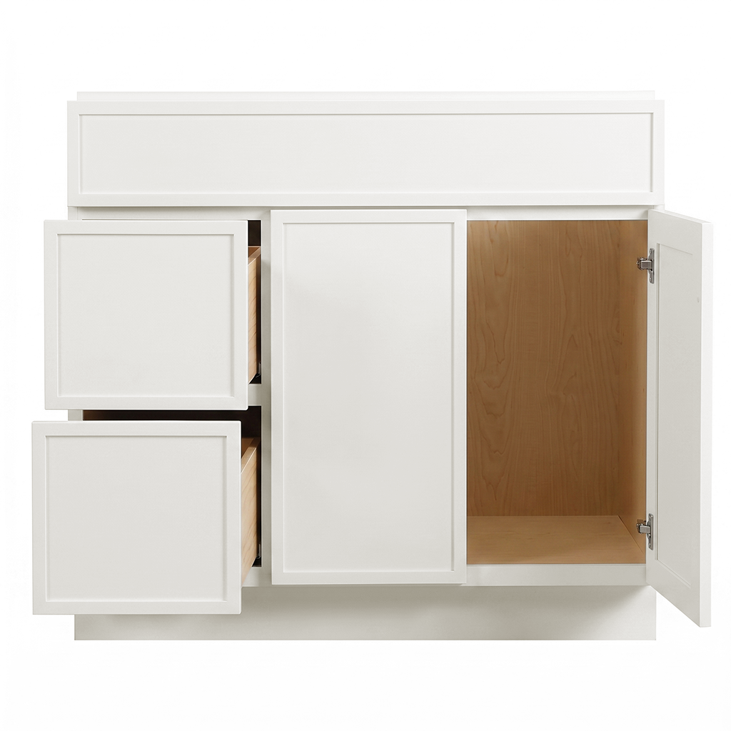 RTA Cream Slim Shaker 36" Freestanding Bathroom Vanity 2-Drawer Left Combo Base