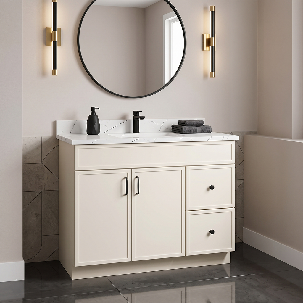 RTA Cream Slim Shaker 36" Freestanding Bathroom Vanity 2-Drawer Right Combo Base