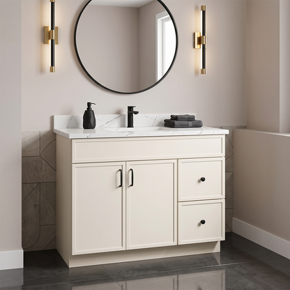 RTA Cream Slim Shaker 36" Freestanding Bathroom Vanity 2-Drawer Right Combo Base