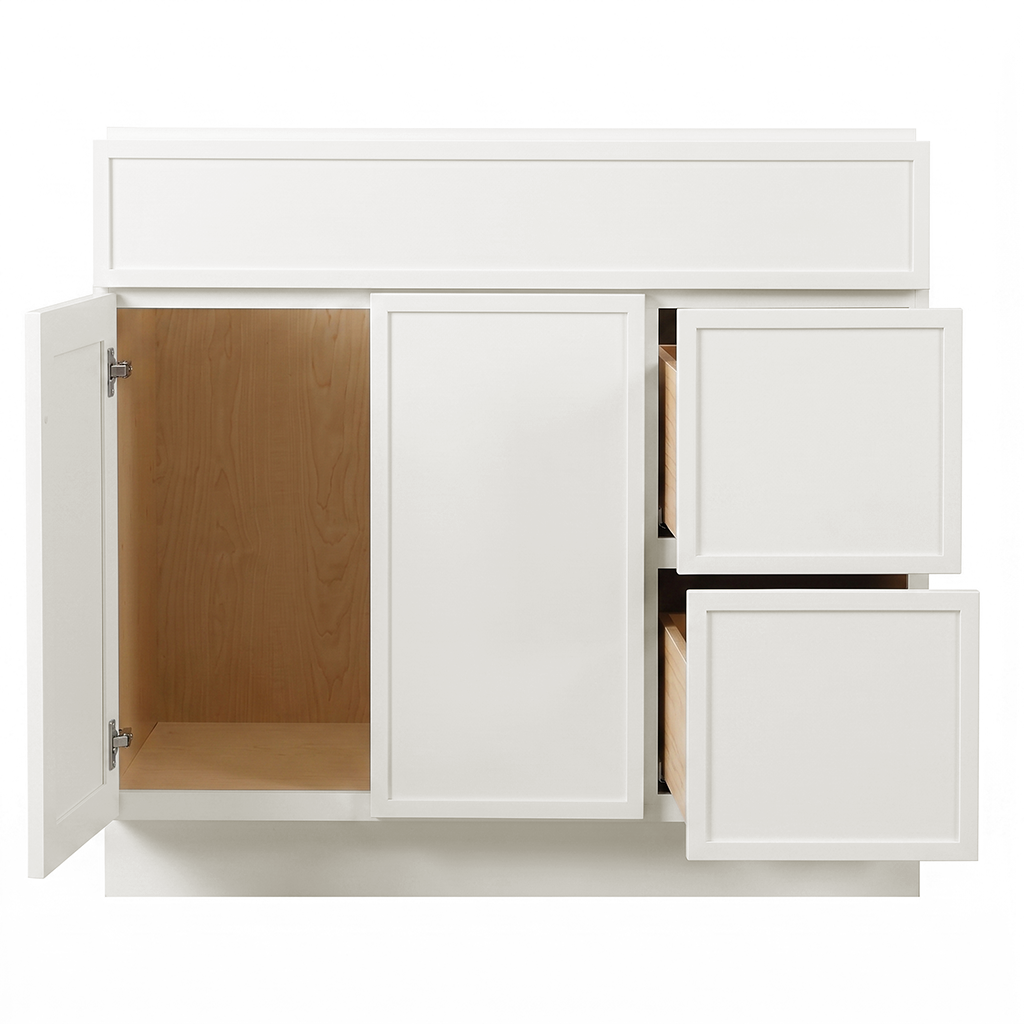 RTA Cream Slim Shaker 36" Freestanding Bathroom Vanity 2-Drawer Right Combo Base