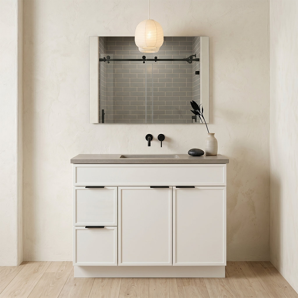 RTA Cream Slim Shaker 42" Freestanding Bathroom Vanity 2-Drawer Left Combo Base