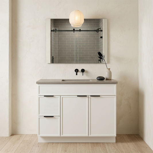 RTA Cream Slim Shaker 42" Freestanding Bathroom Vanity 2-Drawer Left Combo Base