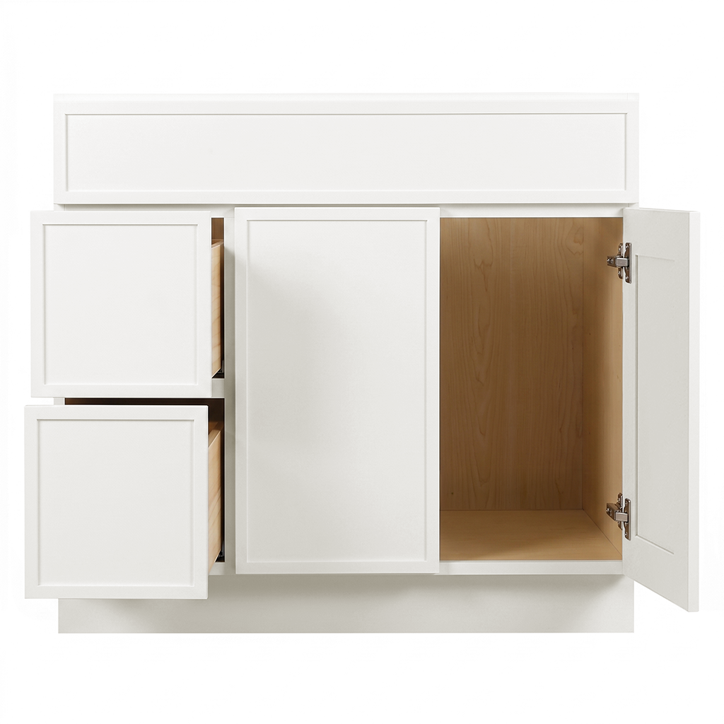 RTA Cream Slim Shaker 42" Freestanding Bathroom Vanity 2-Drawer Left Combo Base