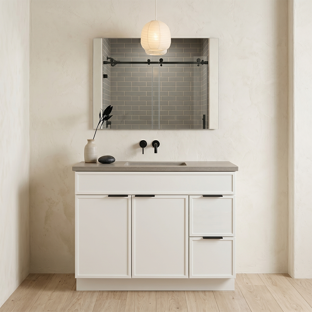 RTA Cream Slim Shaker 42" Freestanding Bathroom Vanity 2-Drawer Right Combo Base