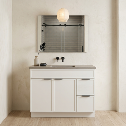 RTA Cream Slim Shaker 42" Freestanding Bathroom Vanity 2-Drawer Right Combo Base