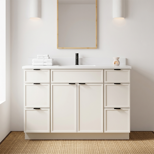 RTA Cream Slim Shaker 48" Freestanding Bathroom Vanity 6-Drawer Combo Base
