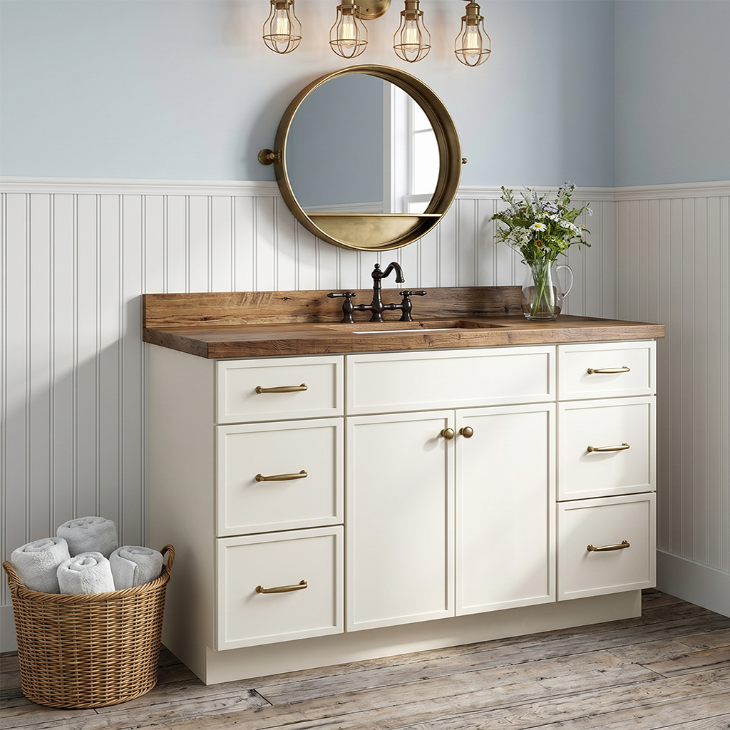 RTA Cream Slim Shaker 54" Freestanding Bathroom Vanity 6-Drawer Combo Base